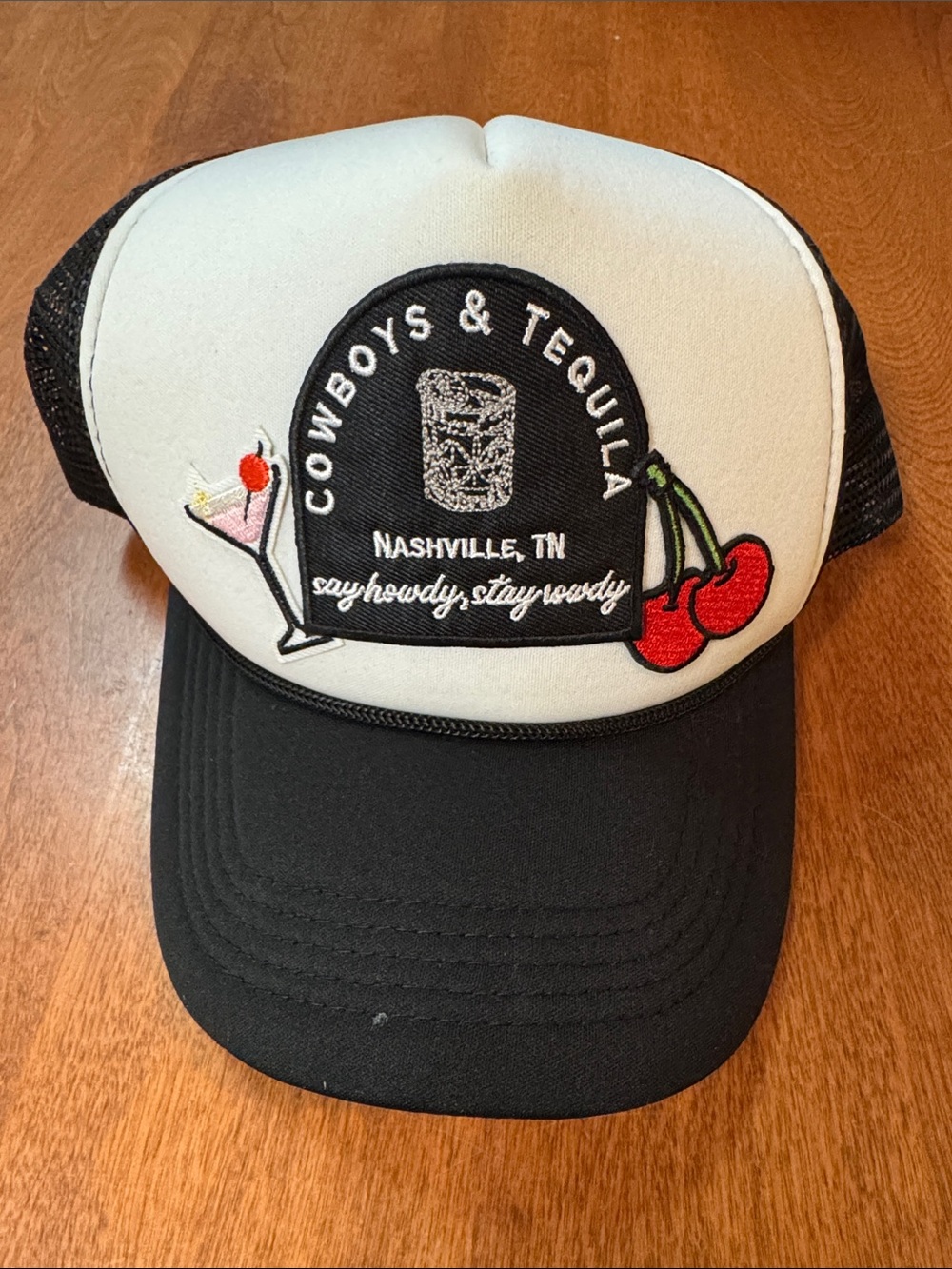 Nashville cowboys and tequila Black and White Mesh Trucker Hat